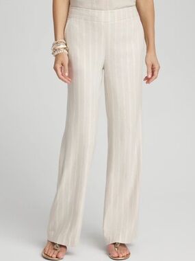 Chico's Linen Blend Wide Flare Leg Pull-On Pants — Cream Stripe 12